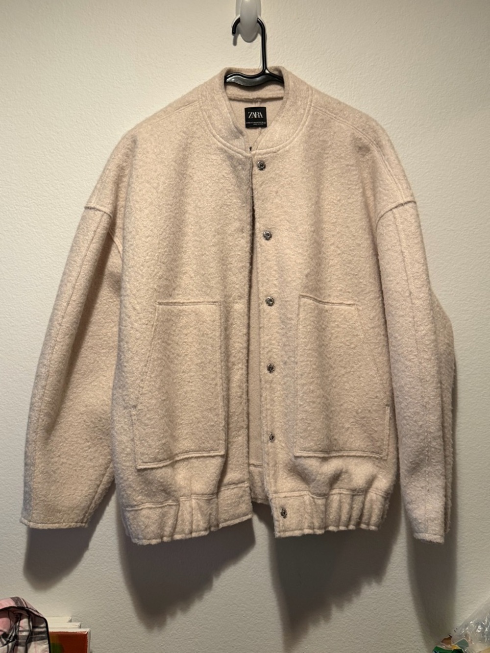 ZARA Cream Button-Up Fleece Bomber Jacket - Women’s Sweater